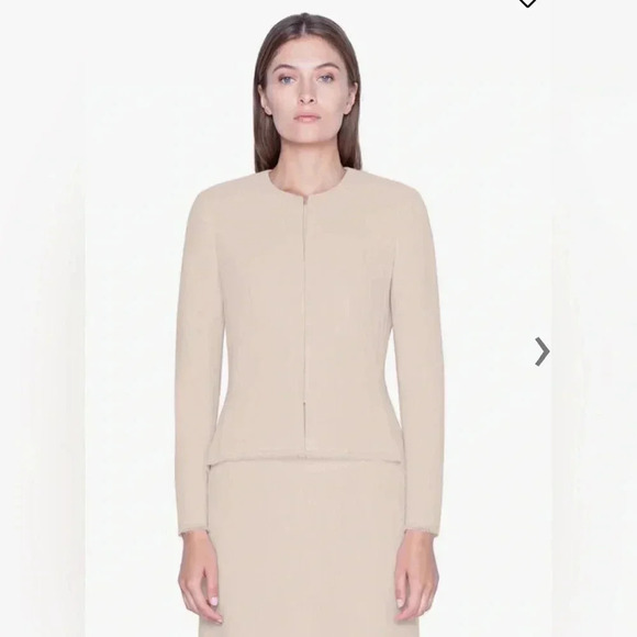 AKRIS Garry Pink Double-Faced Wool Crepe Fringe Jacket Sz 12 - Picture 2 of 16